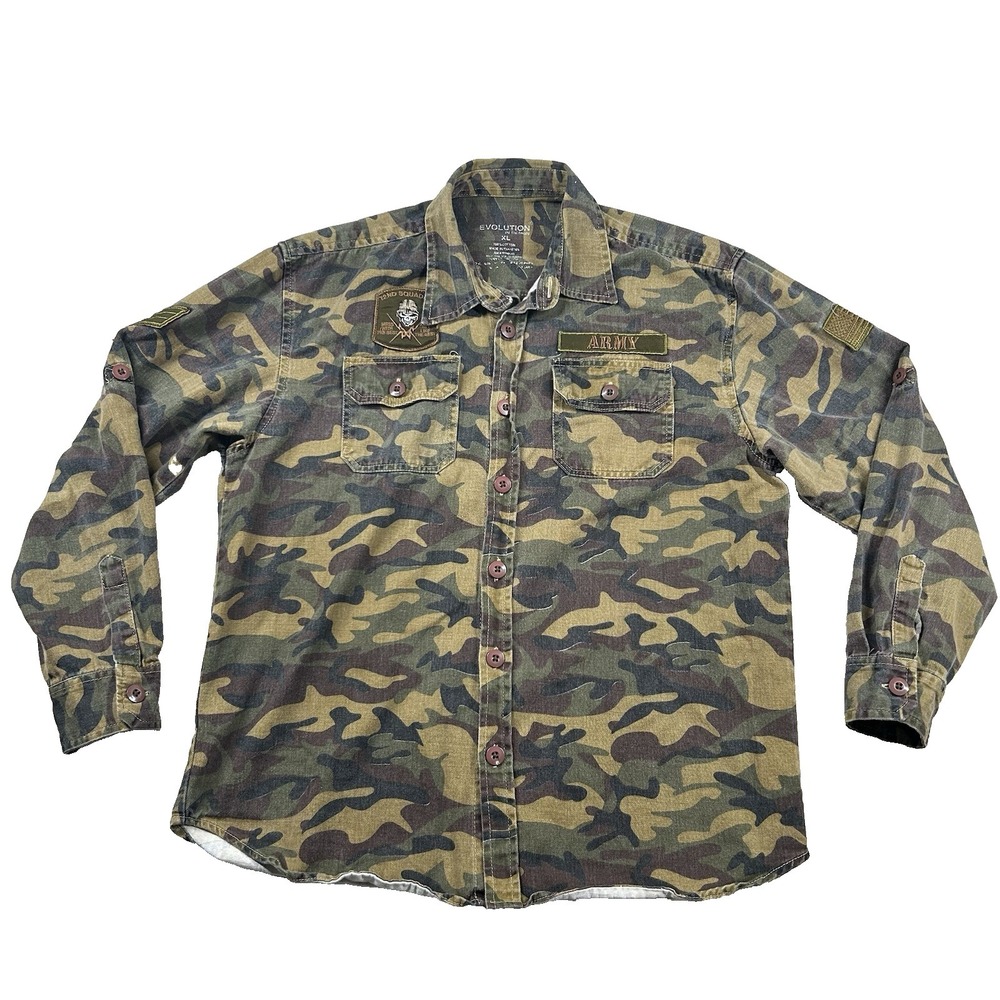 Evolution in Design Shirt Mens XL Camouflage Army Military Patches Tactical